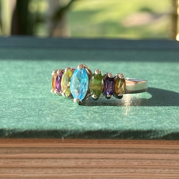 925 Sterling Silver CNA Marquise Gem Ring Topaz Peridot Amethyst Citrine Size 9 - Picture 2 of 7